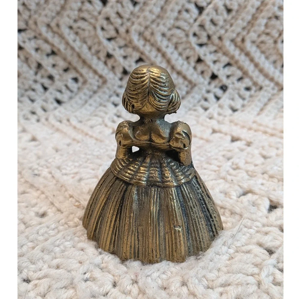 Vintage Brass Lady Bell Victorian Woman Figurine 3x3 Gold Tone Metalware